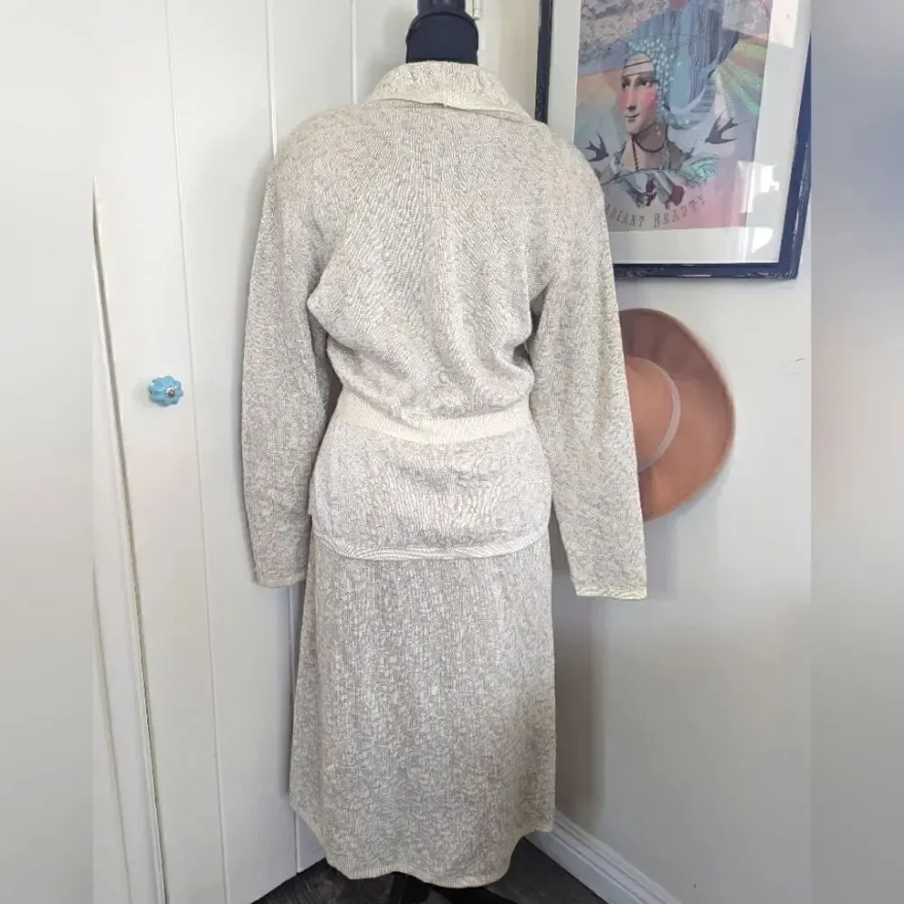 VTG Vivanti Neiman Marcus Cream White Sweater Skirt Set sz 14